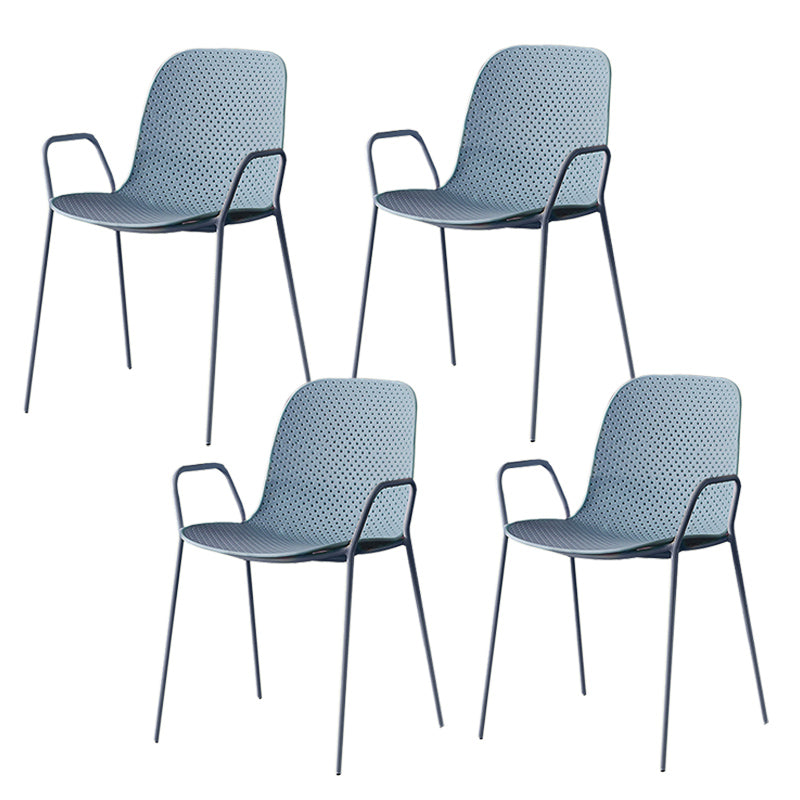 Contemporary Style Arm Chair Plastic Dining Chair with Metal Base