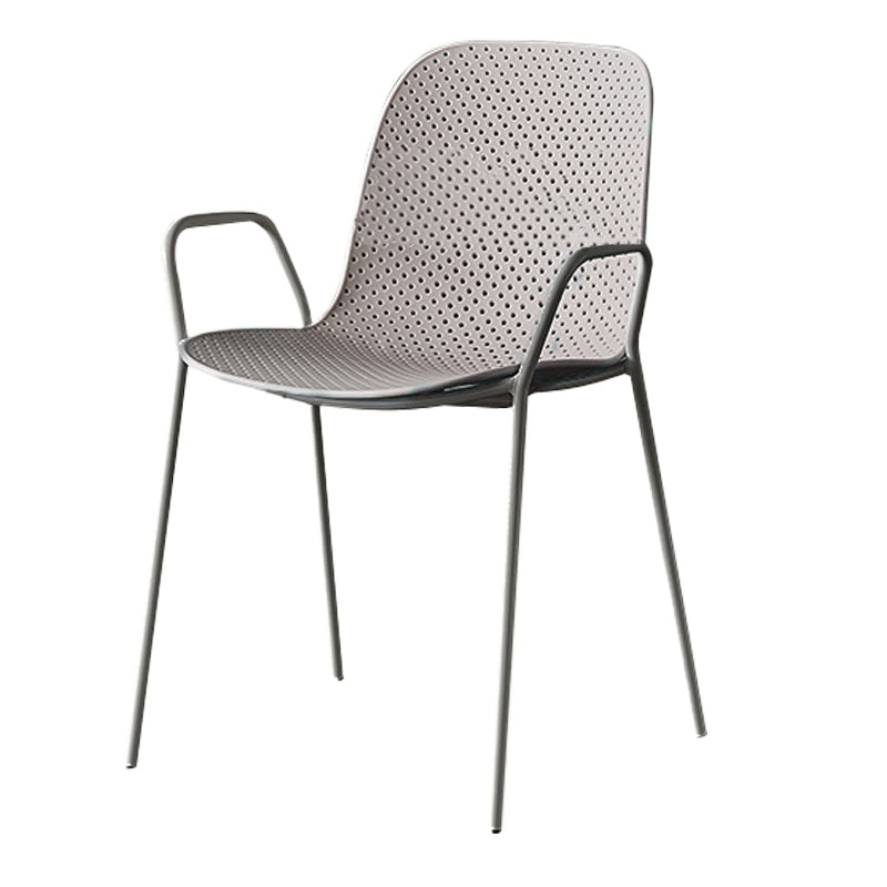 Contemporary Style Arm Chair Plastic Dining Chair with Metal Base