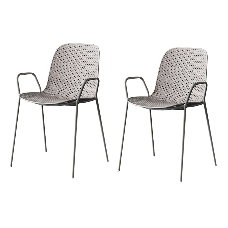 Contemporary Style Arm Chair Plastic Dining Chair with Metal Base