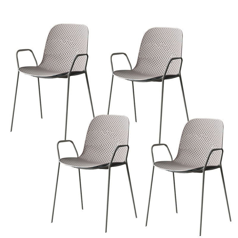 Contemporary Style Arm Chair Plastic Dining Chair with Metal Base