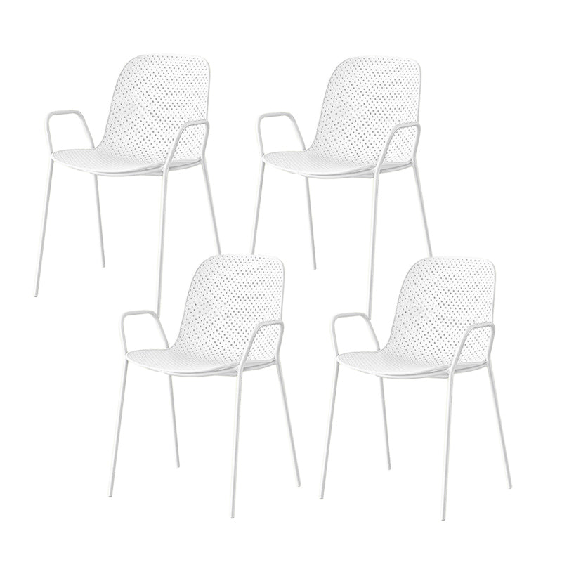 Contemporary Style Arm Chair Plastic Dining Chair with Metal Base