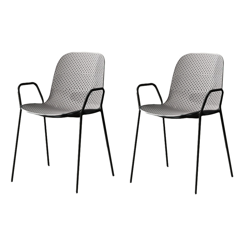 Contemporary Style Arm Chair Plastic Dining Chair with Metal Base