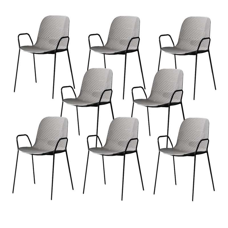 Contemporary Style Arm Chair Plastic Dining Chair with Metal Base