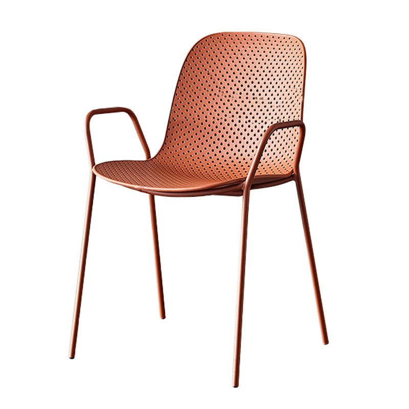 Contemporary Style Arm Chair Plastic Dining Chair with Metal Base