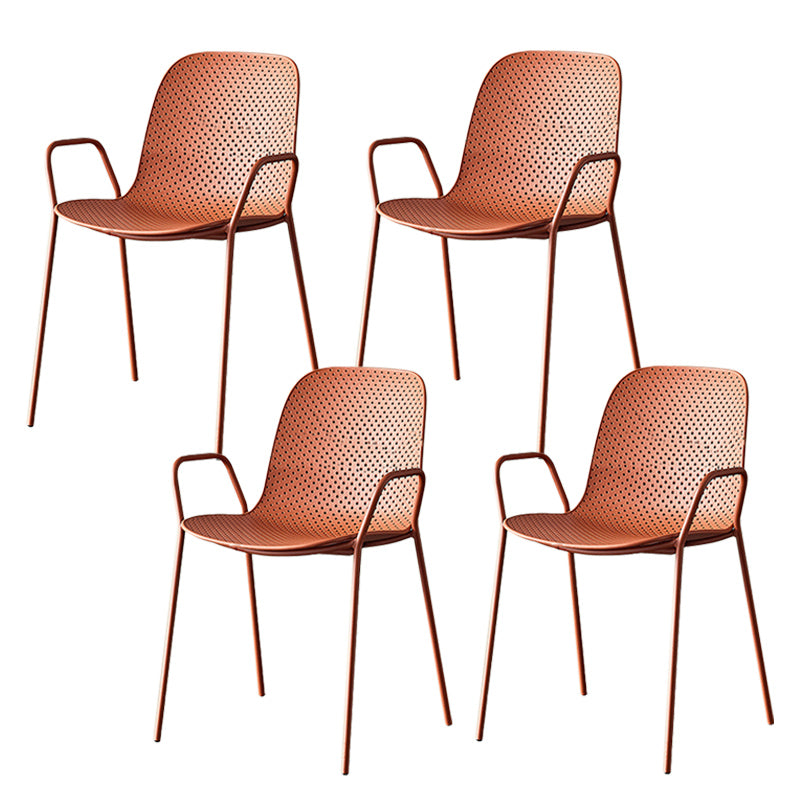 Contemporary Style Arm Chair Plastic Dining Chair with Metal Base