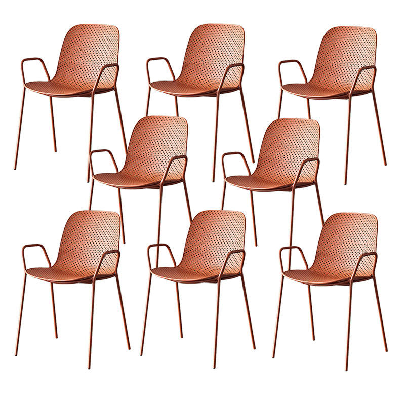 Contemporary Style Arm Chair Plastic Dining Chair with Metal Base