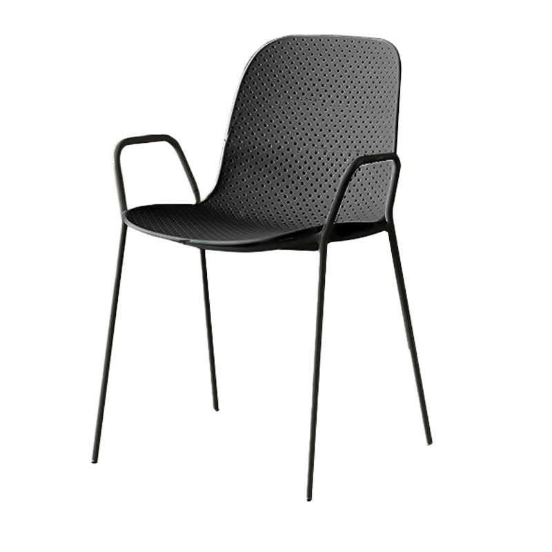 Contemporary Style Arm Chair Plastic Dining Chair with Metal Base