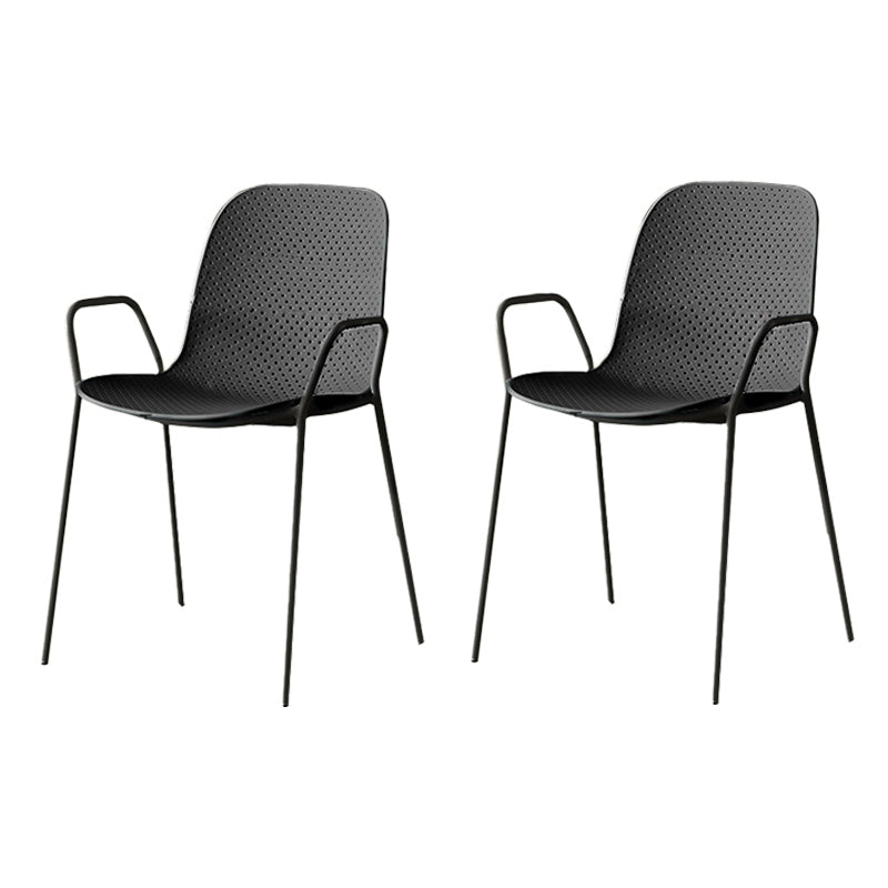 Contemporary Style Arm Chair Plastic Dining Chair with Metal Base