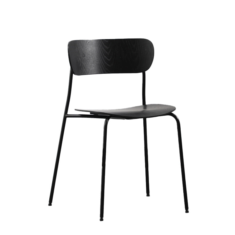 Industrial Armless Kitchen Chair Wooden Open Back Side Chair with Metal Base