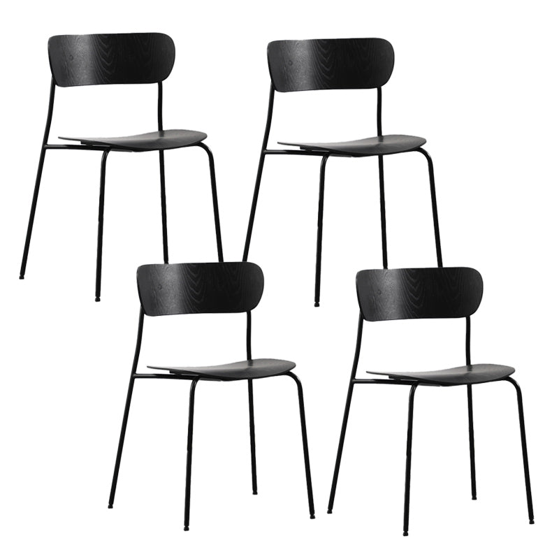 Industrial Armless Kitchen Chair Wooden Open Back Side Chair with Metal Base