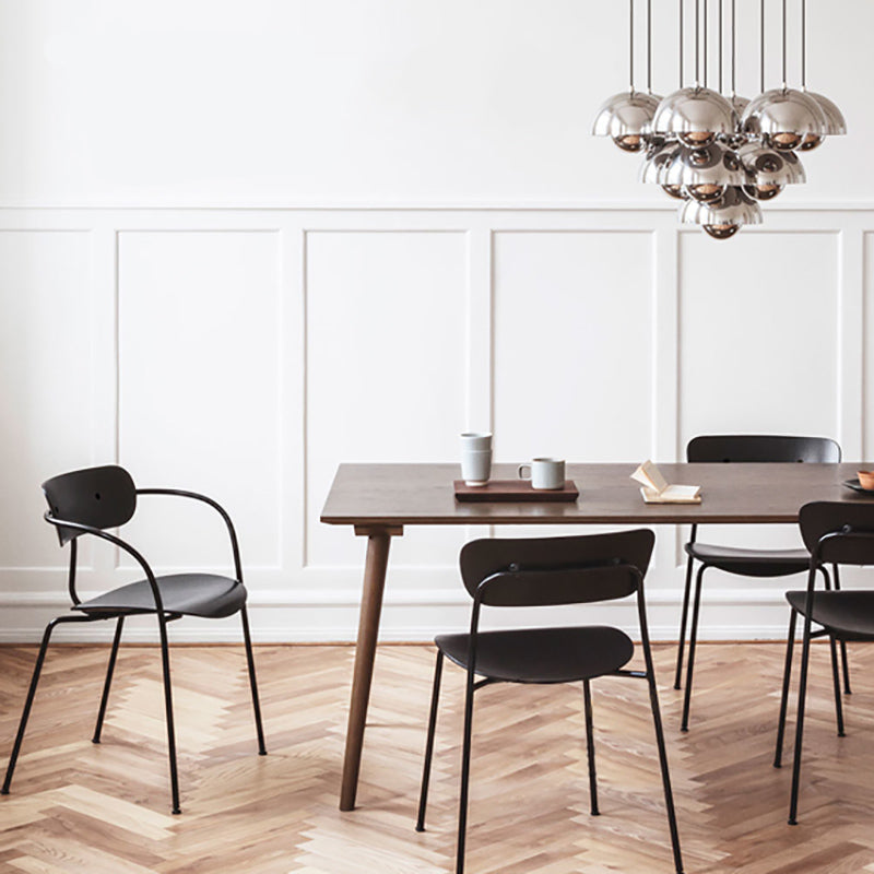 Industrial Armless Kitchen Chair Wooden Open Back Side Chair with Metal Base