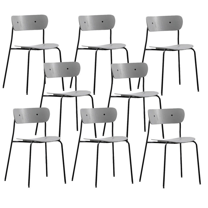 Industrial Armless Kitchen Chair Wooden Open Back Side Chair with Metal Base