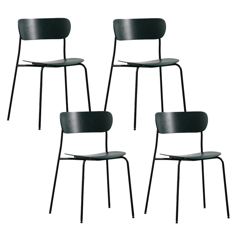 Industrial Armless Kitchen Chair Wooden Open Back Side Chair with Metal Base