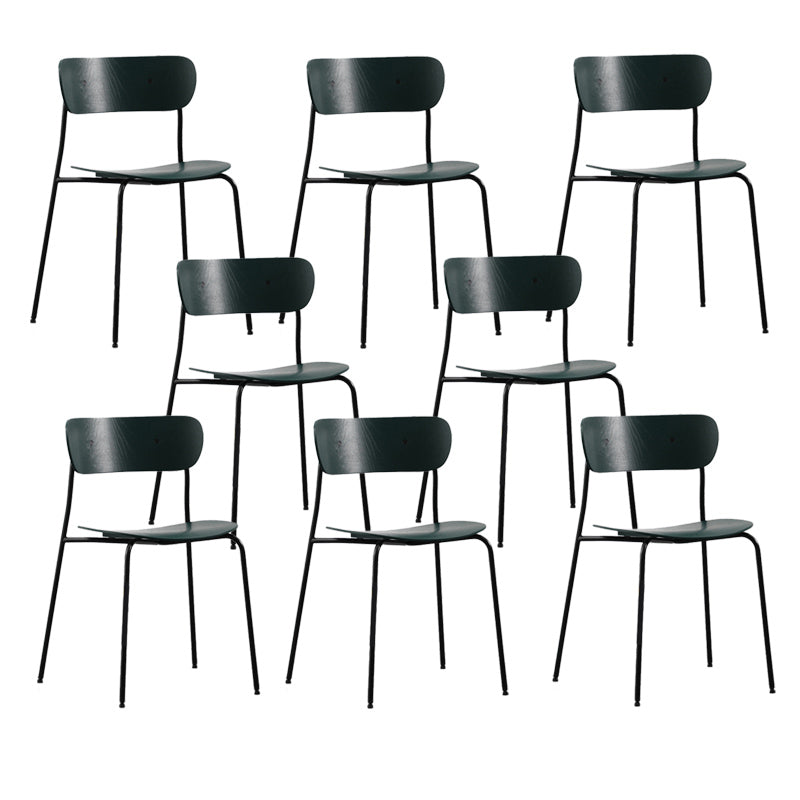 Industrial Armless Kitchen Chair Wooden Open Back Side Chair with Metal Base