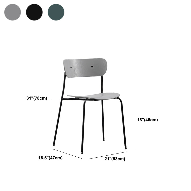 Industrial Armless Kitchen Chair Wooden Open Back Side Chair with Metal Base
