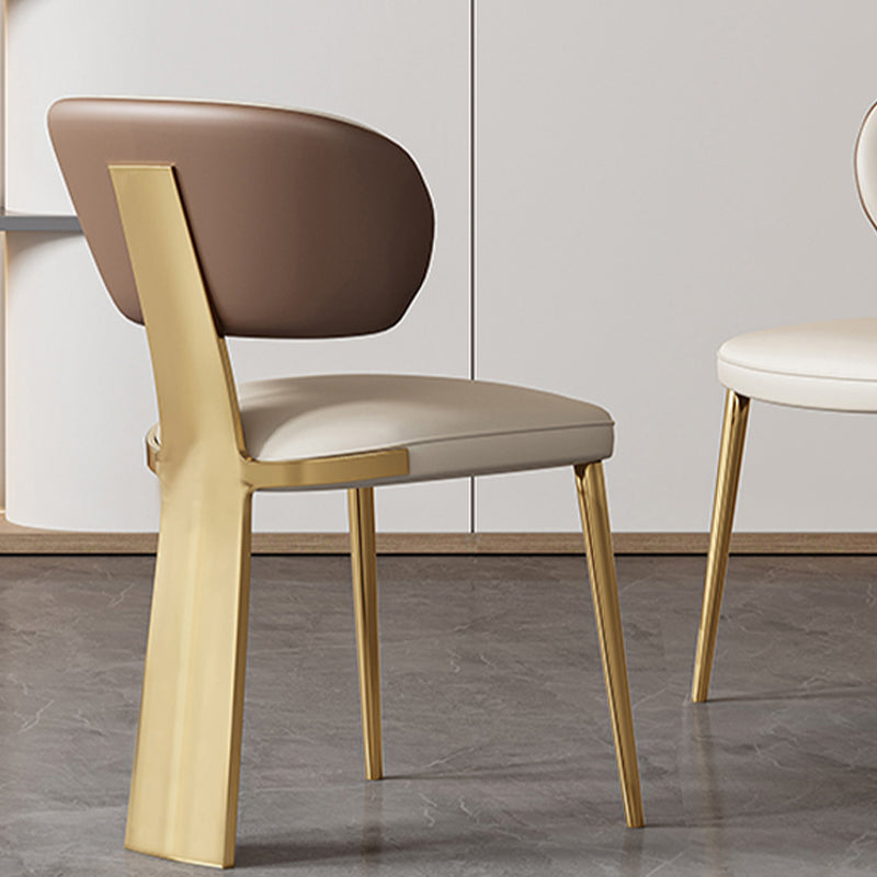 Glam Dining Chair Faux Leather and Metal Armless Dining Chairs