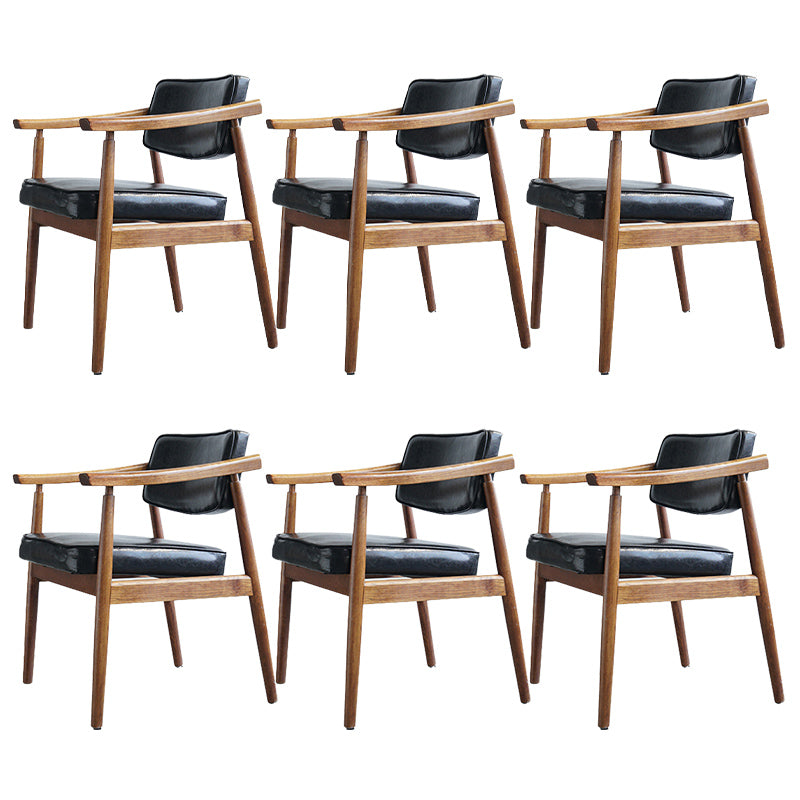 Oak Wood Modern Dining Chair for Home Faux Leather Open Back Side Chair