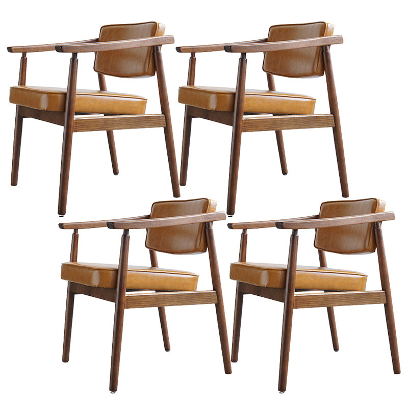 Oak Wood Modern Dining Chair for Home Faux Leather Open Back Side Chair