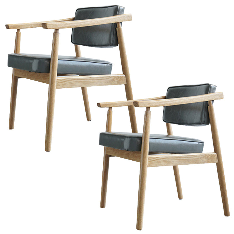 Oak Wood Modern Dining Chair for Home Faux Leather Open Back Side Chair