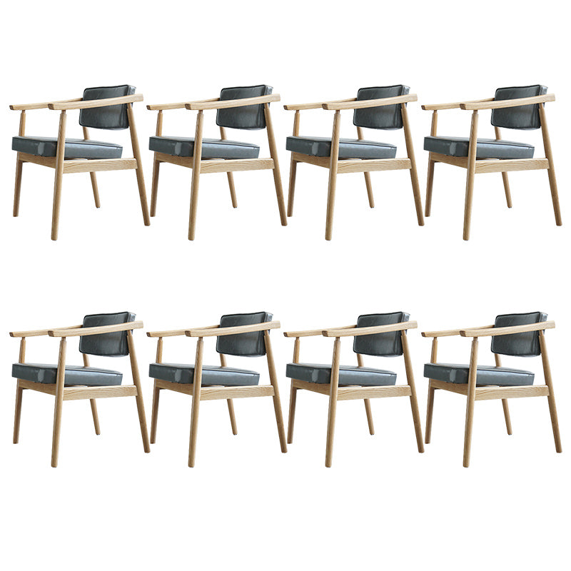 Oak Wood Modern Dining Chair for Home Faux Leather Open Back Side Chair