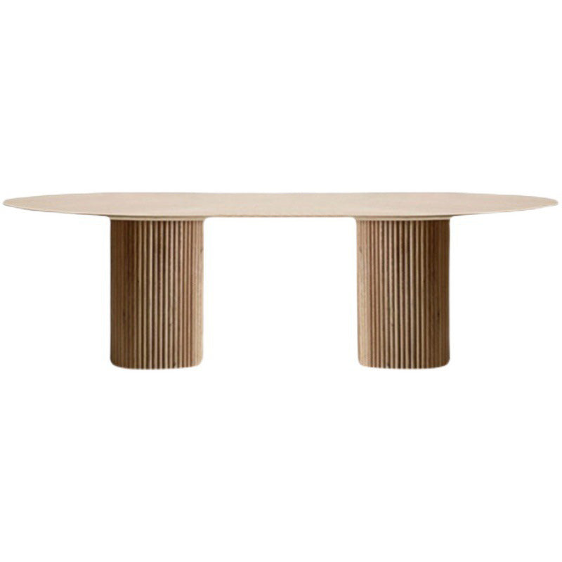 Pine Wood Top Dining Table Modern Oval Dining Table with Sled Base