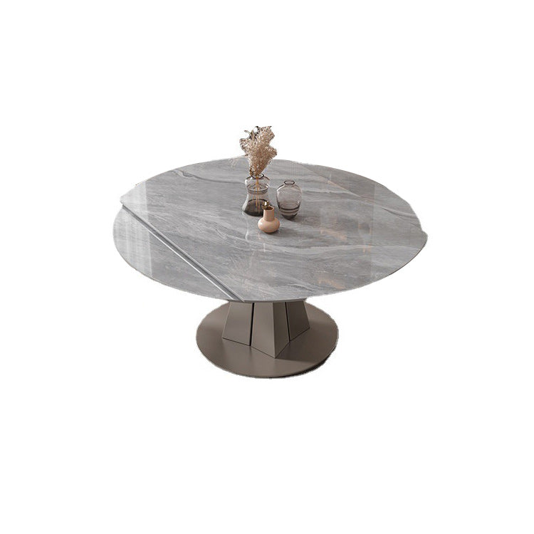 Stone Top Dining Table Modern Round Dining Table with Pedestal Base in Grey