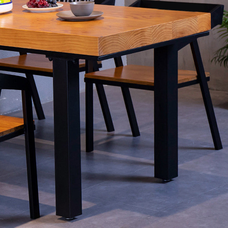 Solid Wood Top Dining Table Industrial Rectangle Table with 4 Legs