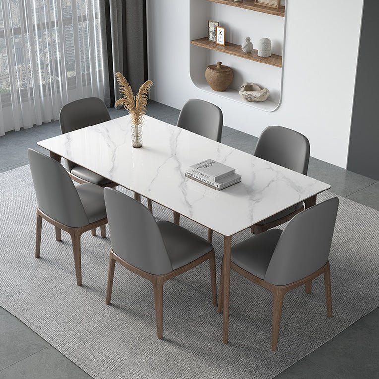 White Stone Top Dining Table Mid-Century Modern Dining Table with 4 Wood Legs