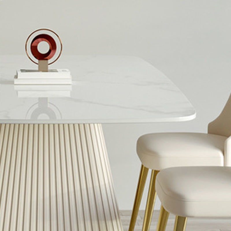 Stone Top Dining Table Rectangle Dining Table with Pedestal Base in White