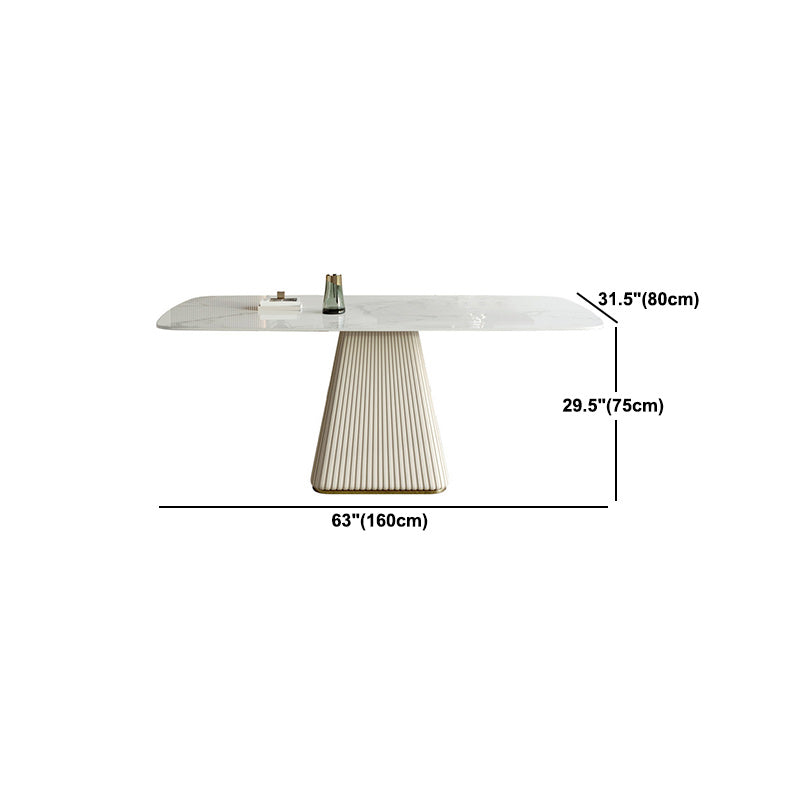 Stone Top Dining Table Rectangle Dining Table with Pedestal Base in White