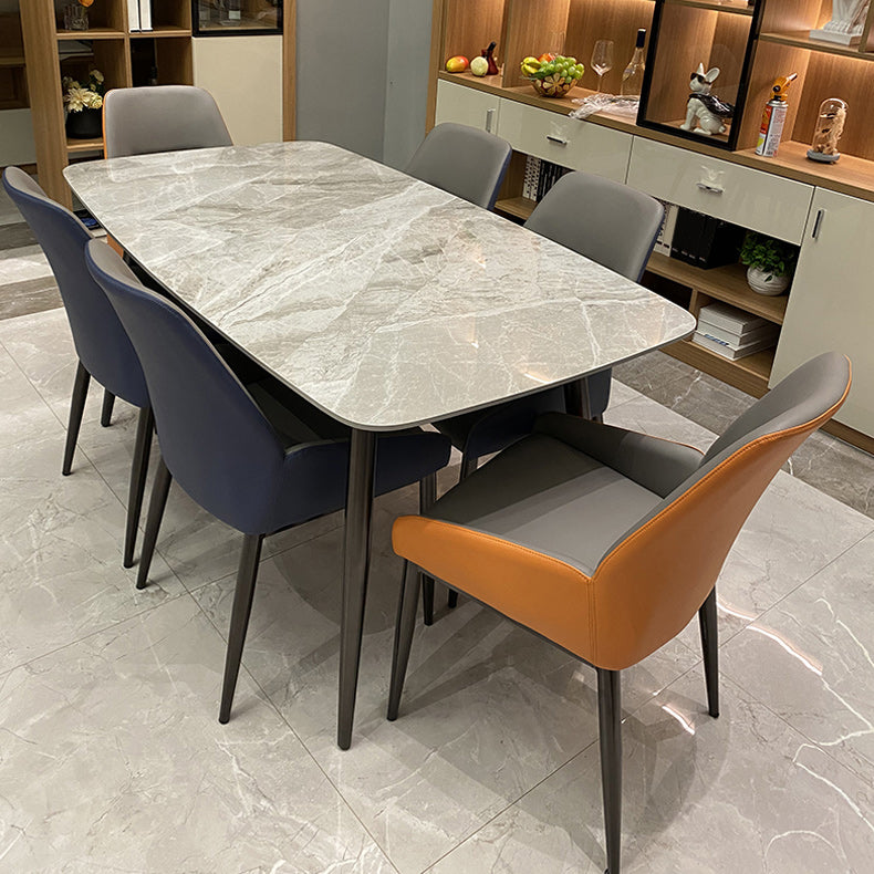 Rectangular Stone Dining Table Modern 4 Legs Furniture Metal Base for Home