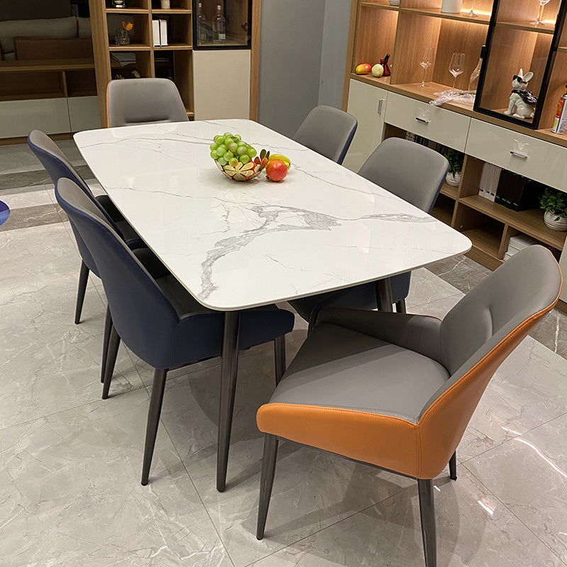 Rectangular Stone Dining Table Modern 4 Legs Furniture Metal Base for Home