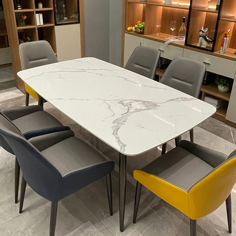 Rectangular Stone Dining Table Modern 4 Legs Furniture Metal Base for Home