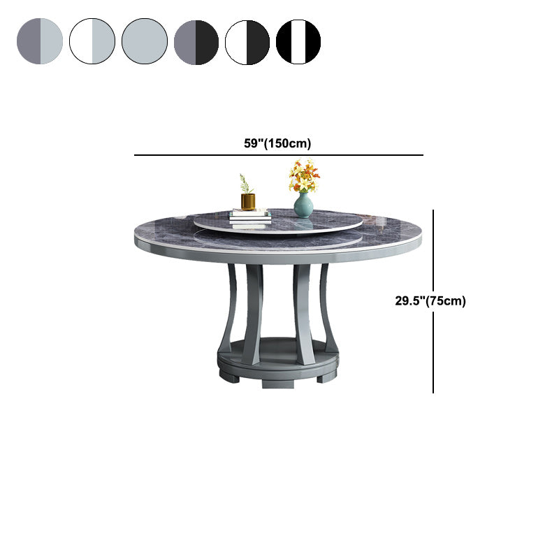 Round Stone Turntable Table Minimalist Furniture with Pedestal Base