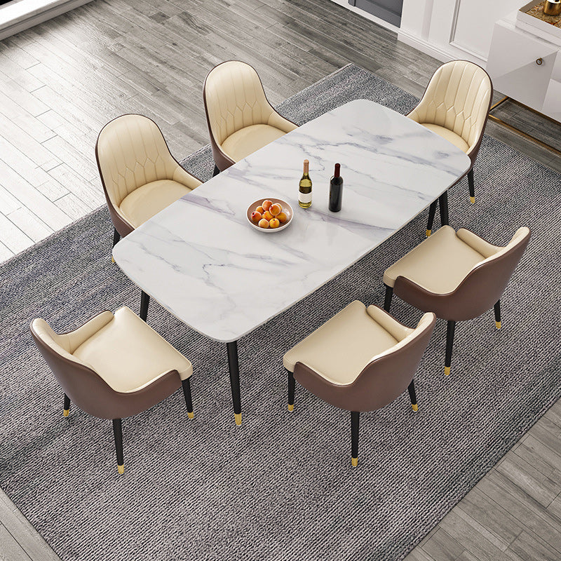 Rectangular Stone Dining Table Traditional Luxury Furniture with 4 Legs