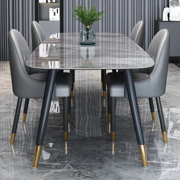 Solid Wood Base Dining Table Rectangle Stone Dining Table with Grey and White Top
