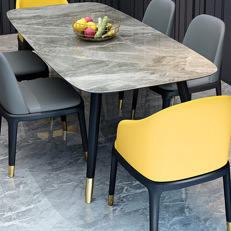 Solid Wood Base Dining Table Rectangle Stone Dining Table with Grey and White Top