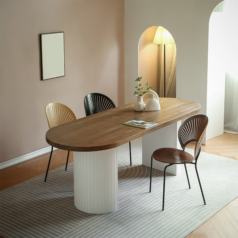 Pine Solid Wood Dining Table Oval Dining Table with Double Pedestal