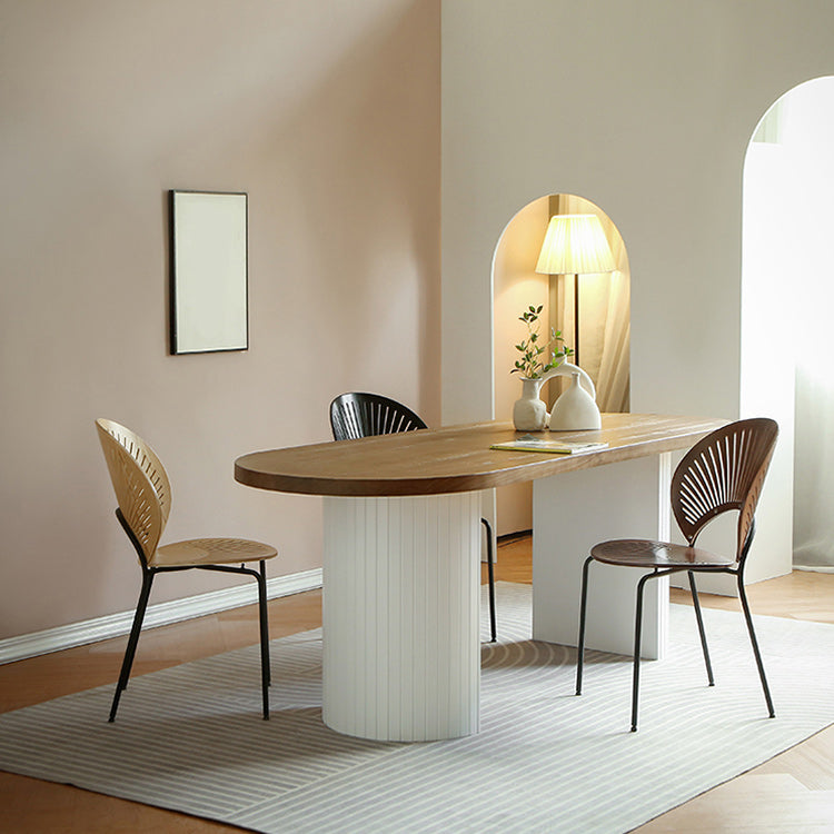 Pine Solid Wood Dining Table Oval Dining Table with Double Pedestal