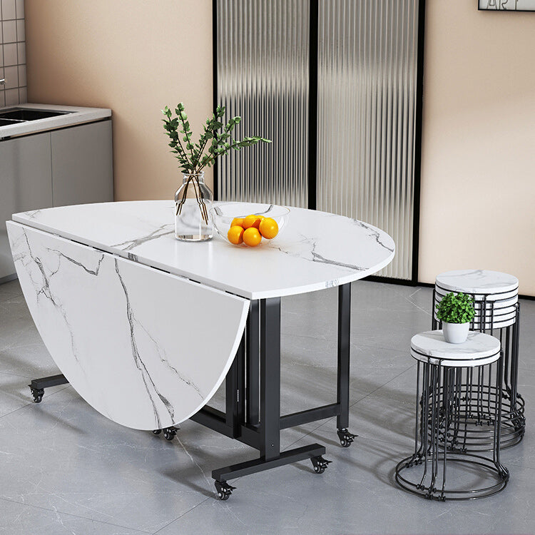 Folding Dining Table Faux Marble Dining Table with Black Frame