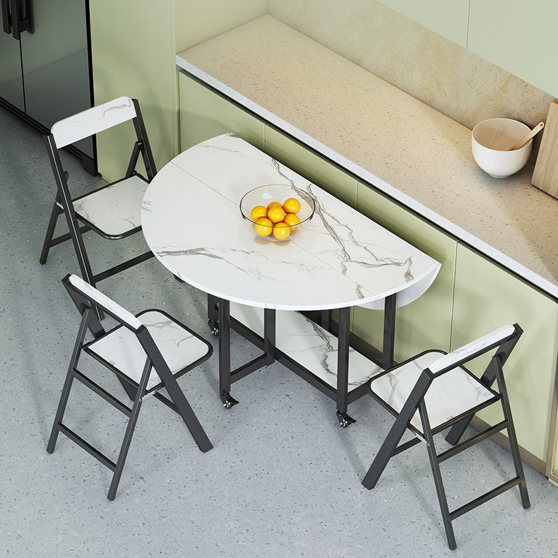 Folding Dining Table Faux Marble Dining Table with Black Frame