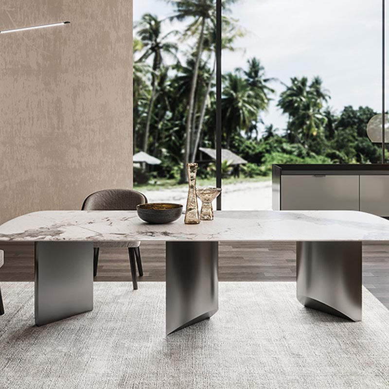 Rectangular Sintered Stone Dining Table Modern Gold Furniture with Tripod Base for Home