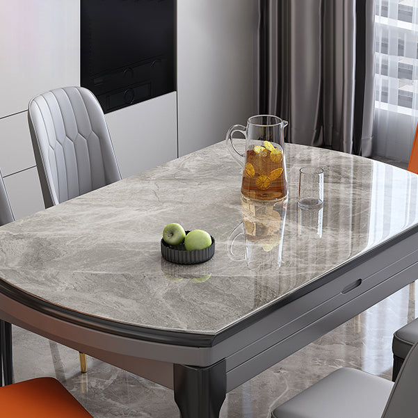 Round Sintered Stone Dining Table Modern Extendable Furniture with 4 Legs for Apartment