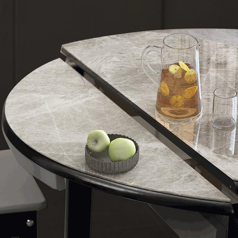 Round Sintered Stone Dining Table Modern Extendable Furniture with 4 Legs for Apartment