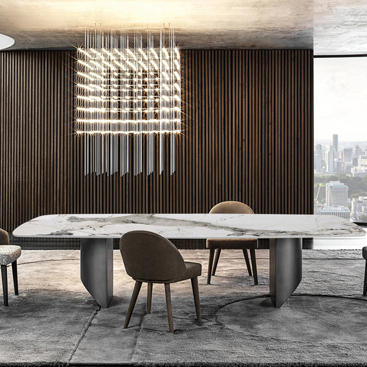 Modern Metal Base Dining Table Stone Rectangle Dining Table for Home