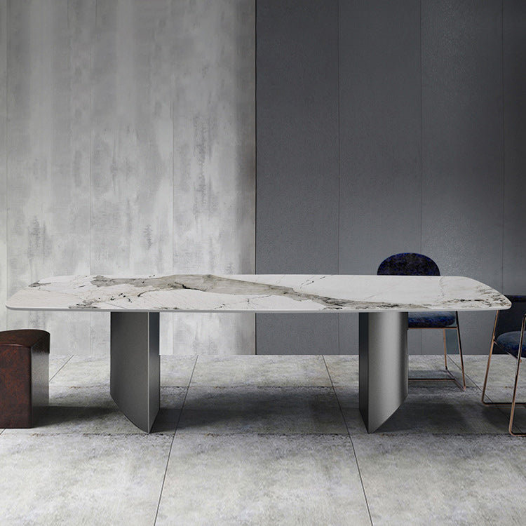 Modern Metal Base Dining Table Stone Rectangle Dining Table for Home
