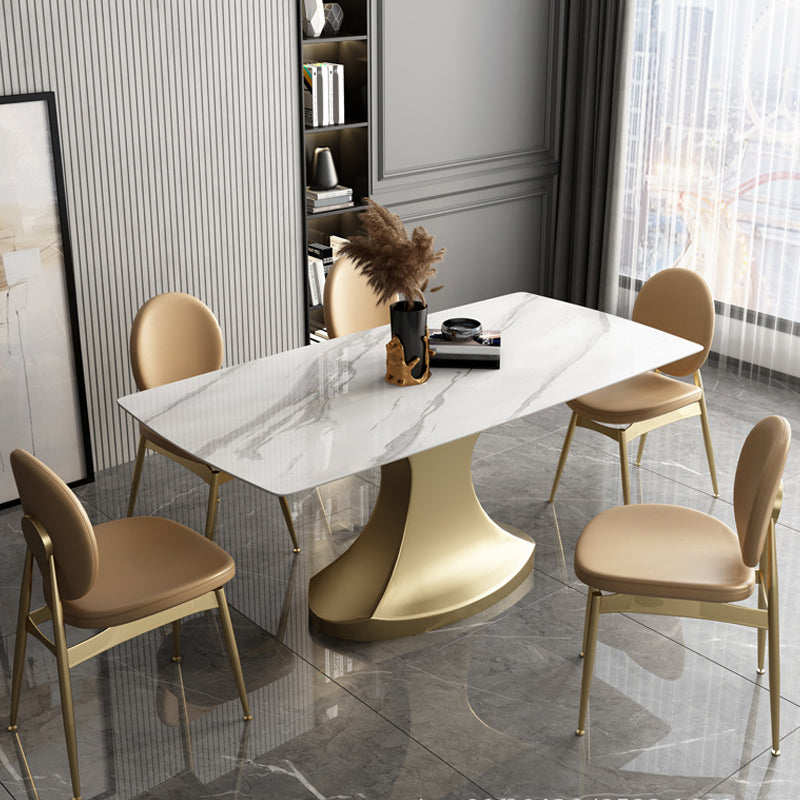Traditional Luxury Table Metal Base Rectangle Pedestal Casual Dining Table for Home