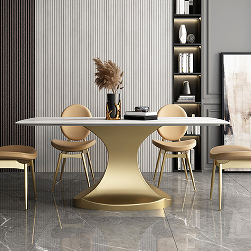 Traditional Luxury Table Metal Base Rectangle Pedestal Casual Dining Table for Home
