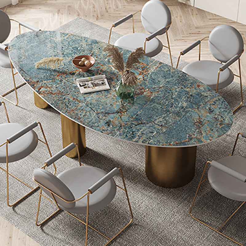 Contemporary Oval Dining Table Stainless Steel Base Pedestal Table for Dining Room