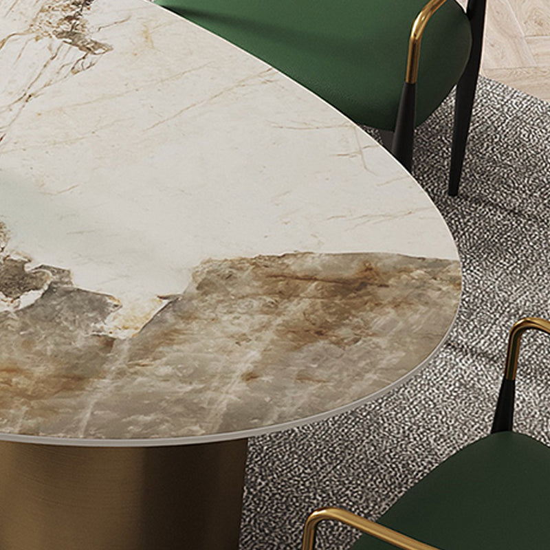 Contemporary Oval Dining Table Stainless Steel Base Pedestal Table for Dining Room